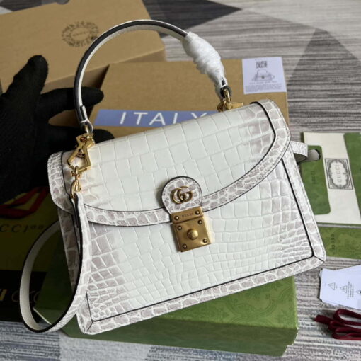 Replica Gucci 651055 Ophidia GG small top handle Crocodile Leather bag White 3