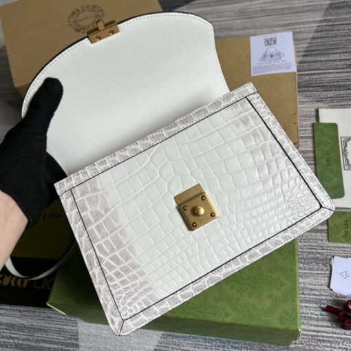 Replica Gucci 651055 Ophidia GG small top handle Crocodile Leather bag White 6