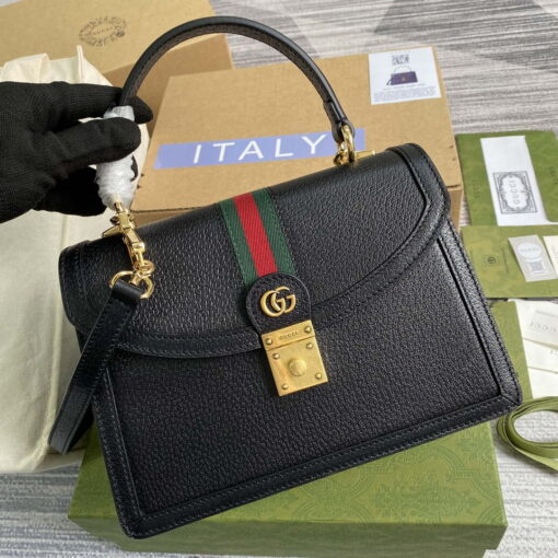 Replica Gucci 651055 Ophidia GG small top handle Leather bag Black 4