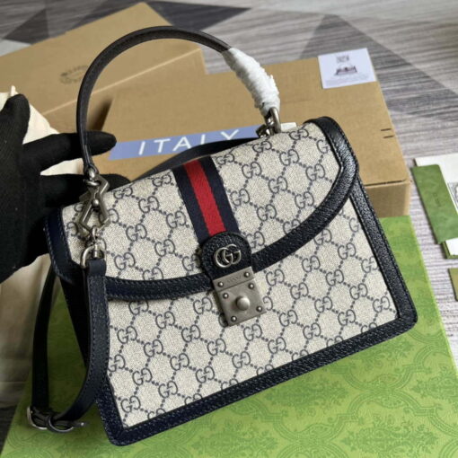 Replica Gucci 651055 Ophidia GG small top handle bag Beige and Black 3