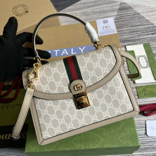 Replica Gucci 651055 Ophidia GG small top handle bag Beige and white 3