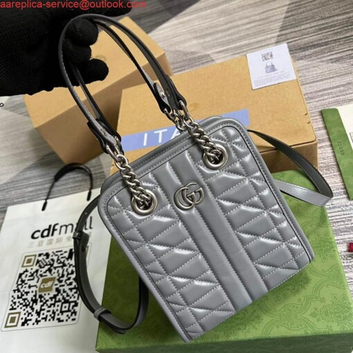 Replica Gucci 696123 GG Marmont Matelassé Mini Bag Gray 3