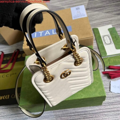 Replica Gucci 696123 GG Marmont Matelassé Mini Bag White 4