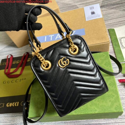 Replica Gucci 696123 GG Marmont Matelassé Mini Bag Black 3