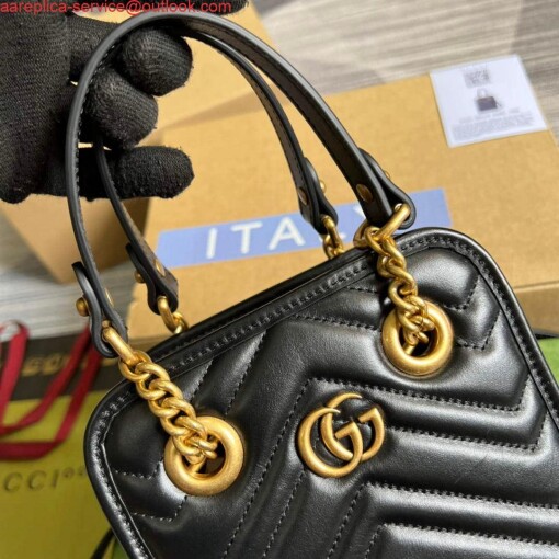 Replica Gucci 696123 GG Marmont Matelassé Mini Bag Black 6