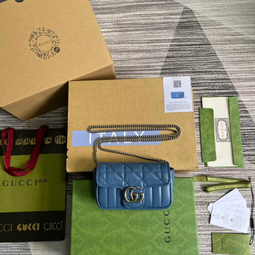 Replica Gucci 476433 GG Marmont Super Mini Bag Blue