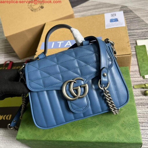 Replica Gucci 583571 GG Marmont mini top handle bag Blue 3