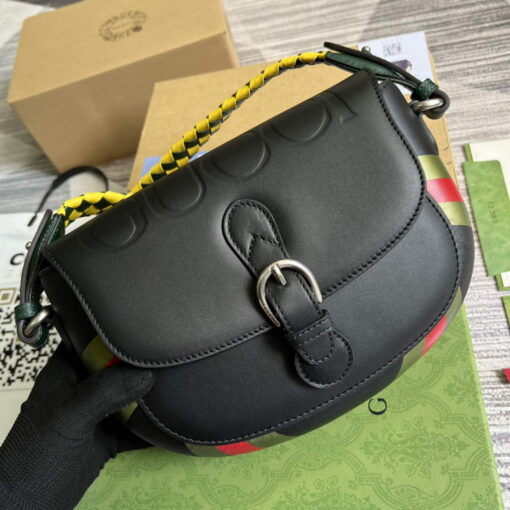 Replica Gucci 679540 Logo-print Leather Shoulder Bag Black 3