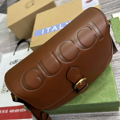 Replica Gucci 675923 embossed leather shoulder UD0FT Bag Brown 3