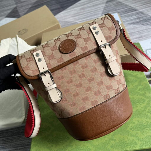 Replica Gucci 630819 Bucket Bag in GG Supreme Canvas and Brown Leather 3