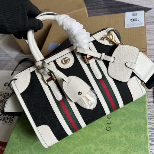 Replica Gucci 715772 Small canvas top handle bag White and Black 3