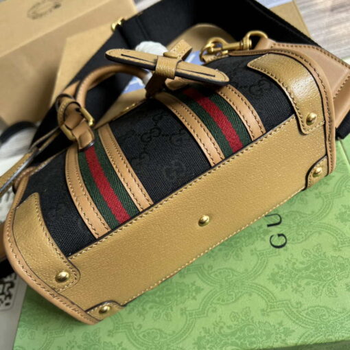 Replica Gucci 715771 Mini canvas top handle bag Light Brown and Black Original GG canvas 7