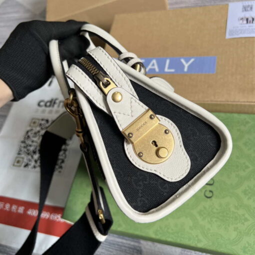 Replica Gucci 715771 Mini canvas top handle bag White and Black Original GG canvas 2