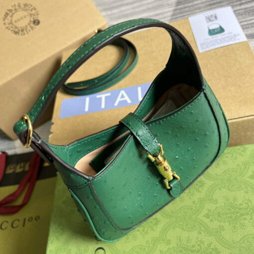 Replica Gucci 637091 Jackie 1961 Mini Ostrich skin Shoulder Bag Green 7