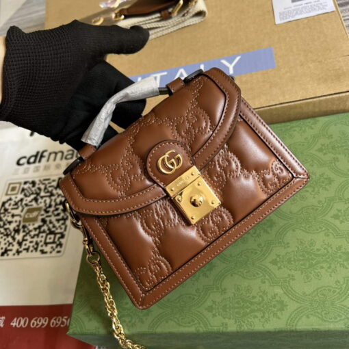 Replica Gucci 724499 GG Matelassé Small Top Handle Bag Brown 3