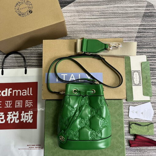 Replica Gucci 728231 GG Matelassé Bucket Bag Green