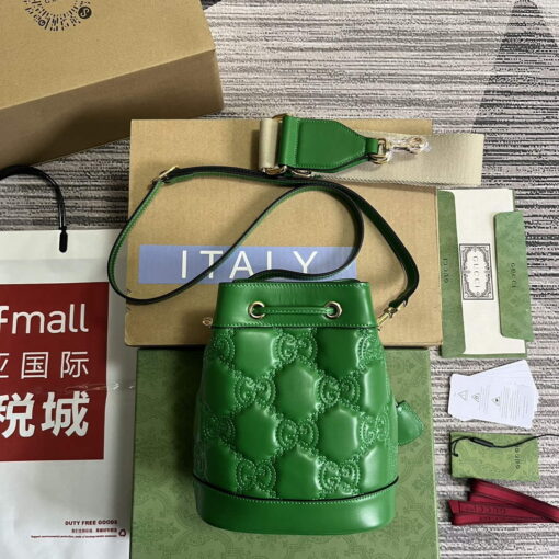 Replica Gucci 728231 GG Matelassé Bucket Bag Green 2