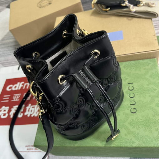 Replica Gucci 728231 GG Matelassé Bucket Bag Black 5