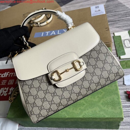 Replica Gucci 702049 Horsebit 1955 Medium Bag Beige White 3