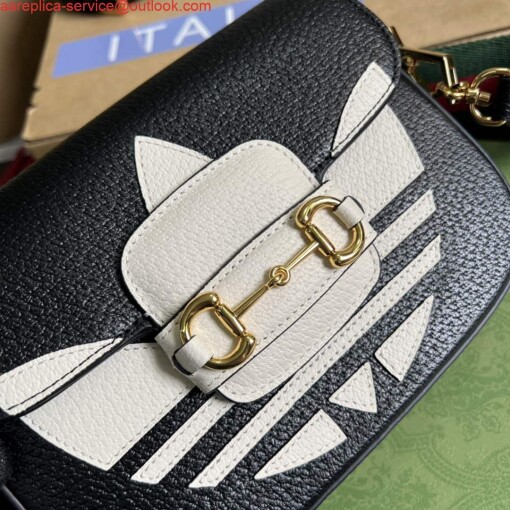 Replica Adidas x Gucci 658574 Horsebit 1955 mini bag black and white leather 4