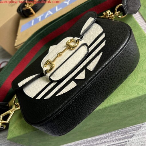 Replica Adidas x Gucci 658574 Horsebit 1955 mini bag black and white leather 5