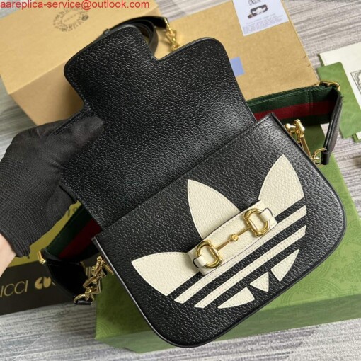 Replica Adidas x Gucci 658574 Horsebit 1955 mini bag black and white leather 6