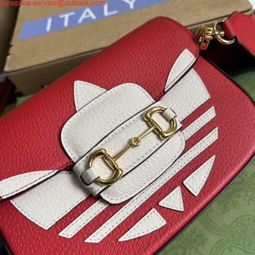 Replica Adidas x Gucci 658574 Horsebit 1955 mini bag red and white leather 4