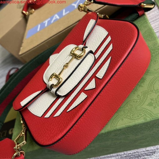 Replica Adidas x Gucci 658574 Horsebit 1955 mini bag red and white leather 5