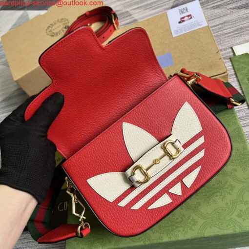 Replica Adidas x Gucci 658574 Horsebit 1955 mini bag red and white leather 6