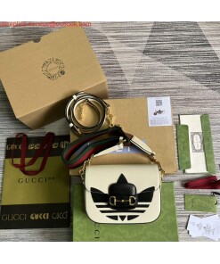 Replica Adidas x Gucci 658574 Horsebit 1955 mini bag white and black leather