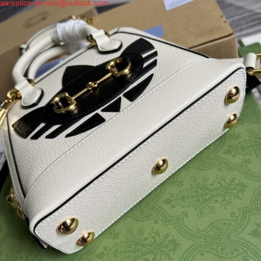 Replica Adidas x Gucci 677212 Horsebit 1955 mini bag white and Black leather 6