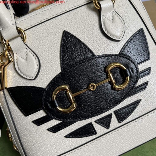 Replica Adidas x Gucci 677212 Horsebit 1955 mini bag white and Black leather 7