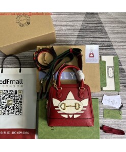 Replica Adidas x Gucci 677212 Horsebit 1955 mini bag red and white leather