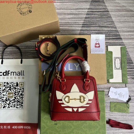 Replica Adidas x Gucci 677212 Horsebit 1955 mini bag red and white leather