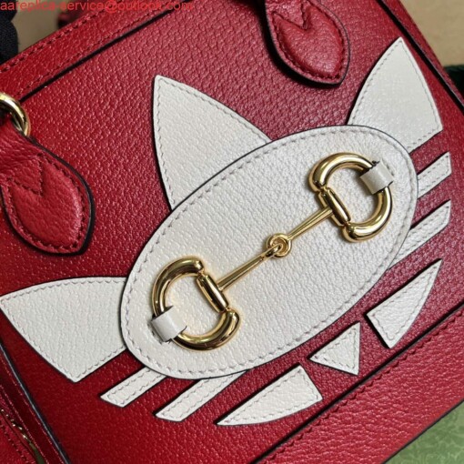 Replica Adidas x Gucci 677212 Horsebit 1955 mini bag red and white leather 4