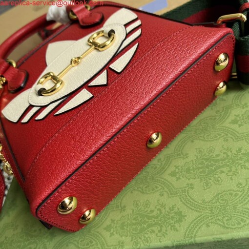 Replica Adidas x Gucci 677212 Horsebit 1955 mini bag red and white leather 5