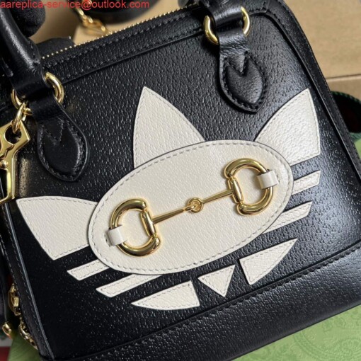 Replica Adidas x Gucci 677212 Horsebit 1955 mini bag Black and white leather 4