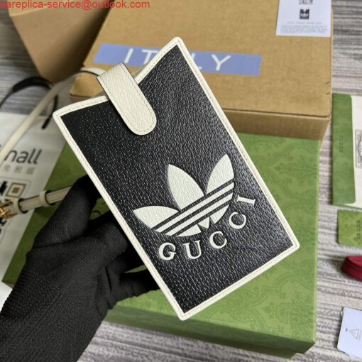 Replica Adidas x Gucci phone case 702203 Black and off-white leather 3