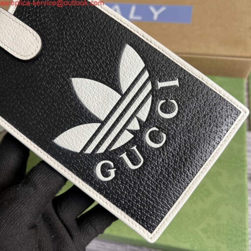 Replica Adidas x Gucci phone case 702203 Black and off-white leather 4