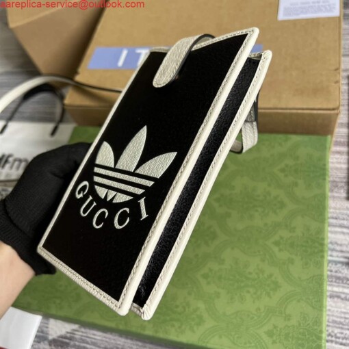 Replica Adidas x Gucci phone case 702203 Black and off-white leather 6