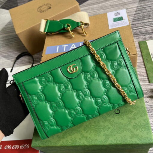 Replica Gucci 702200 GG matelassé leather shoulder bag Bright green 3