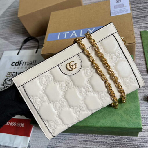 Replica Gucci 702200 GG matelassé leather shoulder bag White 3