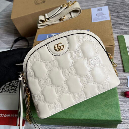 Replica Gucci 702229 GG matelassé leather shoulder bag White 3