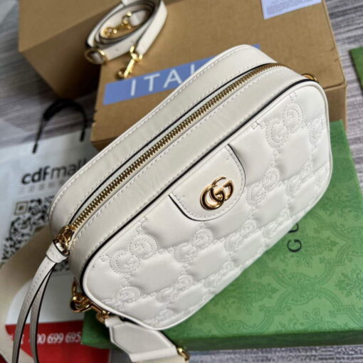 Replica Gucci 702234 GG Matelassé Leather Shoulder Handbag White 6