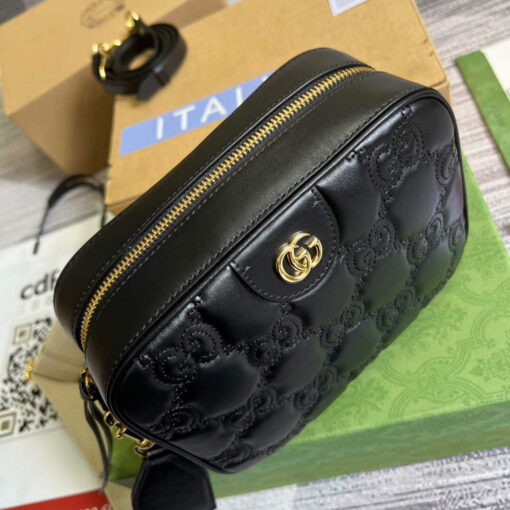 Replica Gucci 702234 GG Matelassé Leather Shoulder Handbag Black 5