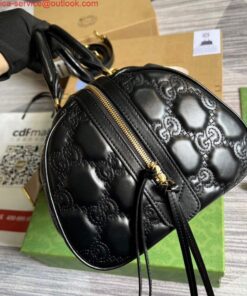 Replica Gucci 702242 GG matelassé leather shoulder bag Black 2