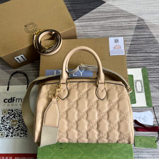 Replica Gucci 702242 GG matelassé leather shoulder bag Beige