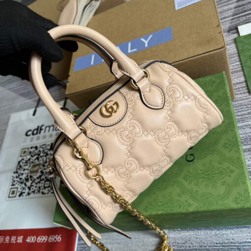 Replica Gucci 702251 GG matelassé leather top handle bag Beige 3