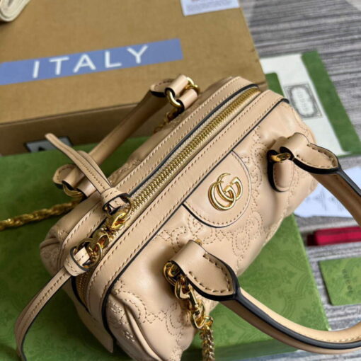 Replica Gucci 702251 GG matelassé leather top handle bag Beige 5