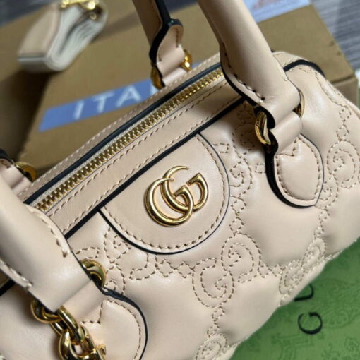 Replica Gucci 702251 GG matelassé leather top handle bag Beige 6